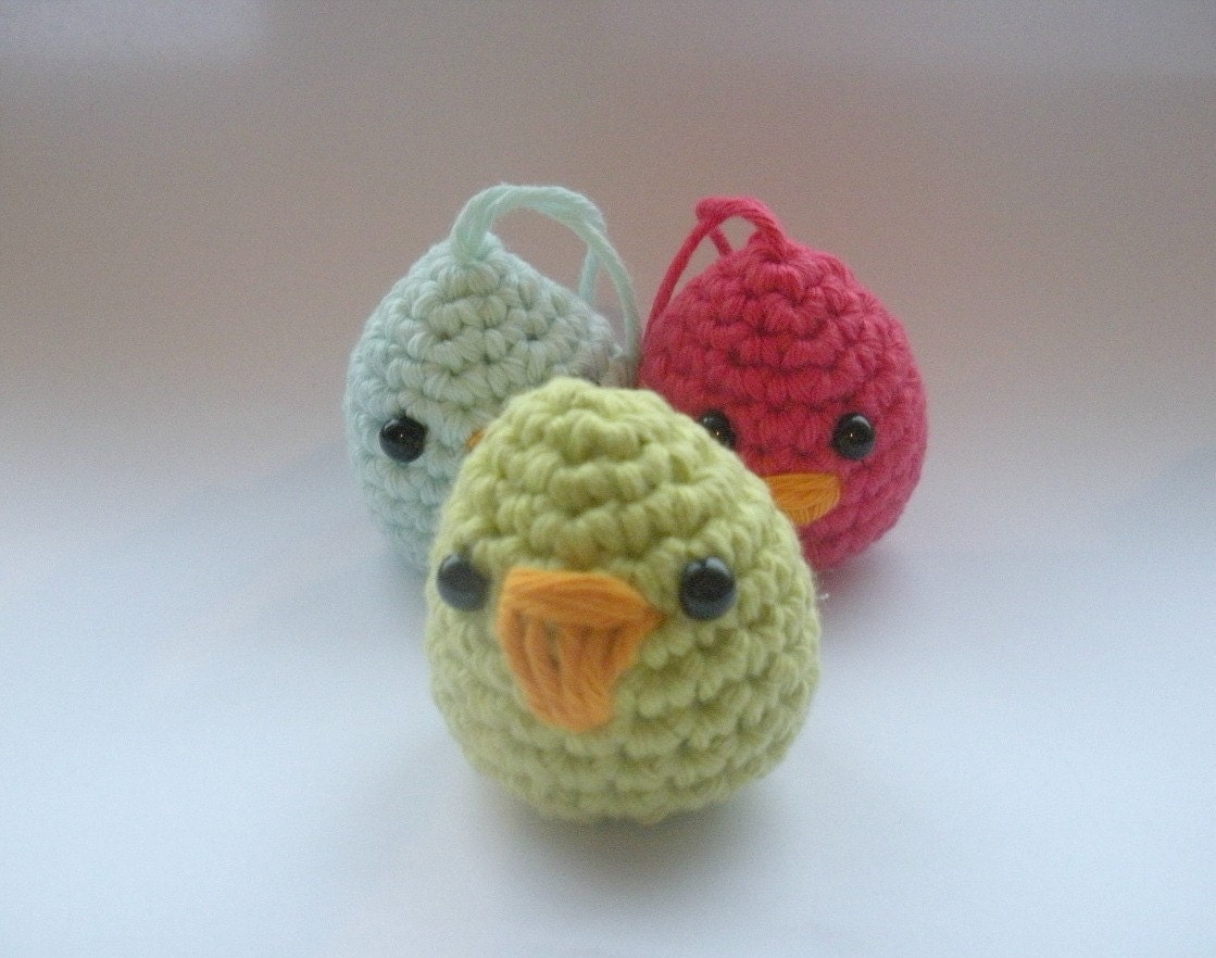Baby Easter Chicks - raspberry lime & turquoise - set of 3