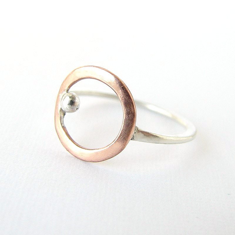 Sterling silver and copper circle - Simple delicate ring