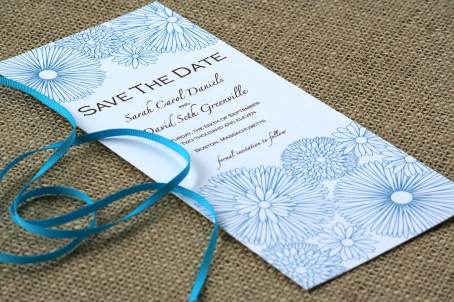 Modern Floral Long Save the Date Card: whimsical and elegant design, customize the colors