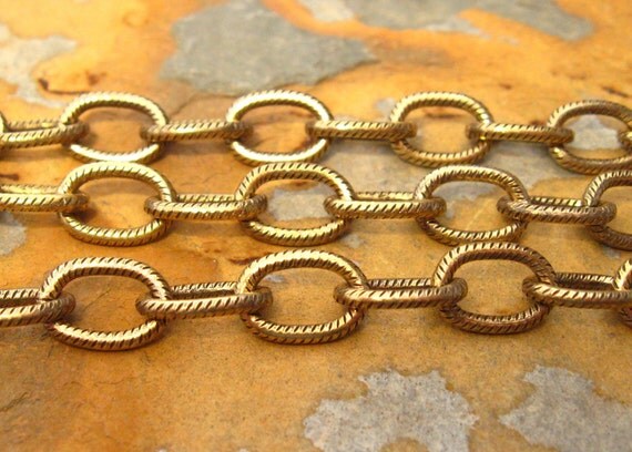 1 ft. Trinity Brass Large Etched Cable Chain 9.5mm Antique Gold Patina - LOW SHIPPING