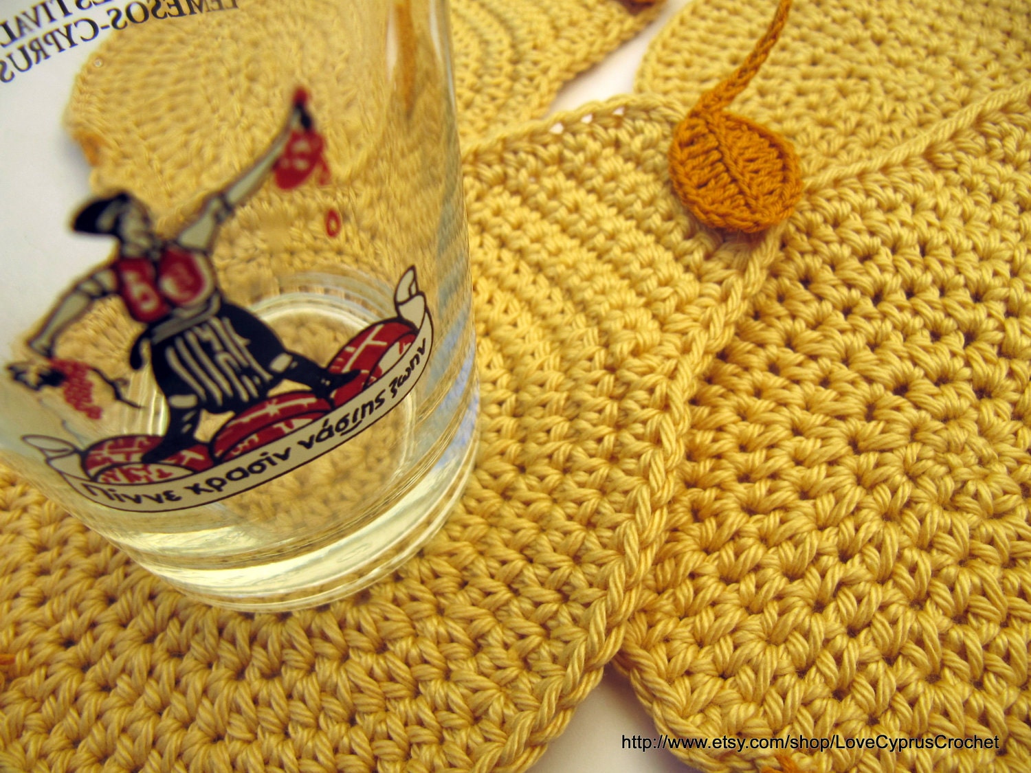 CROCHET COASTERS SET 4 pieces, Drink Coasters Yellow Pear, Handmade Coasters, Ready To Ship Cyprus Crochet Lyubava