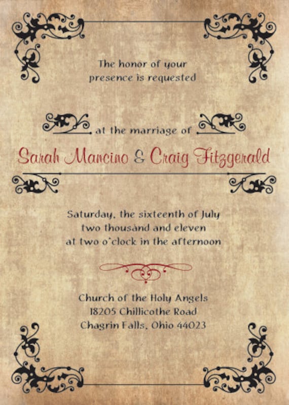 Traditional border fancy rustic personalized Custom wedding invitation 