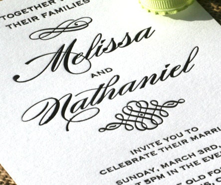 Elegant Letterpress Wedding Invitation With Script Fonts and Flourish 