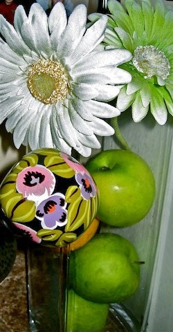 2 Ceramic Black Floral Door Knobs From India - For Indoor, All Hardware - Beautiful Pink, Green, & Purple Floral Design