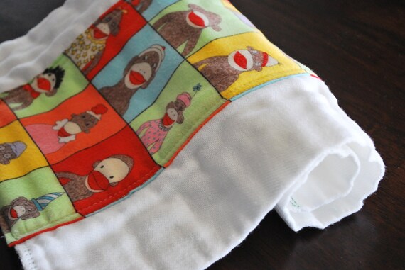 Silly Sock monkey burp cloth