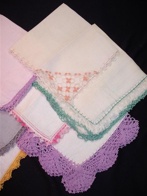 Handkerchiefs Hankies - Vintage Crocheted Edge Assortment of 7 (I) - Hanky Panky