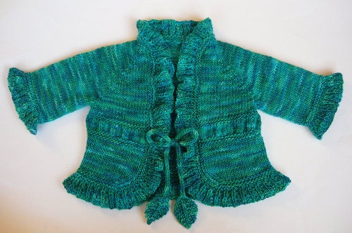 1-2yr ruffled cardigan with leaf embellishment and 3/4 sleeves. Perfect for spring. 