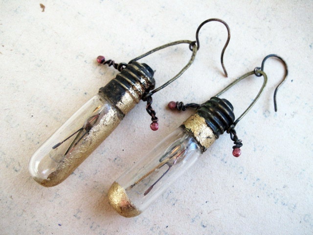 Light.  Miniatures Lightbulb Earrings with Gold Gilding.