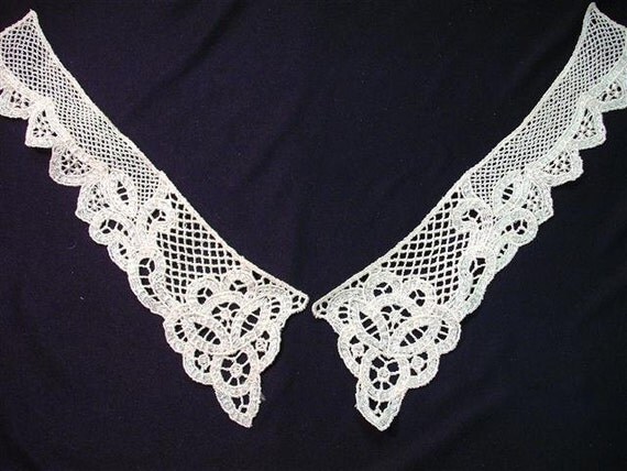 Grab Em By The Collar - Long Vintage Lace Floral Collar Applique - Cream - (18)