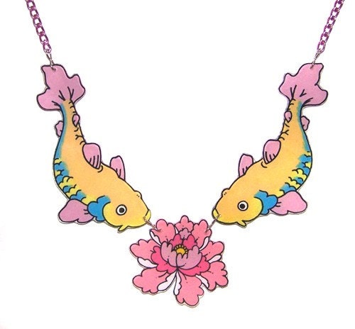 Koi and Peony Tattoo Necklace From SwallowKisses