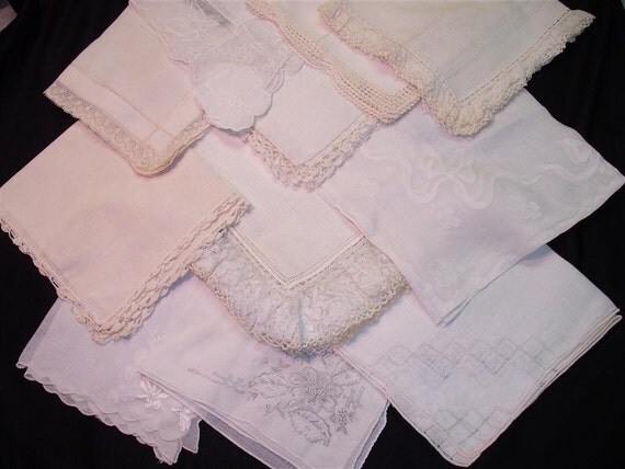 Handkerchiefs - Vintage Grouping of 11 - (D) - Hanky Panky - All White