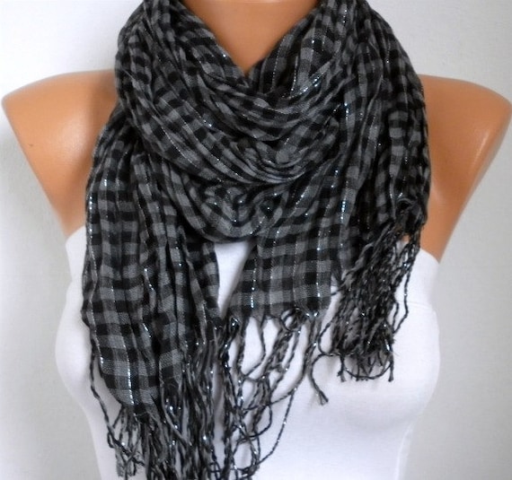 Black and charcoal-gray scarf