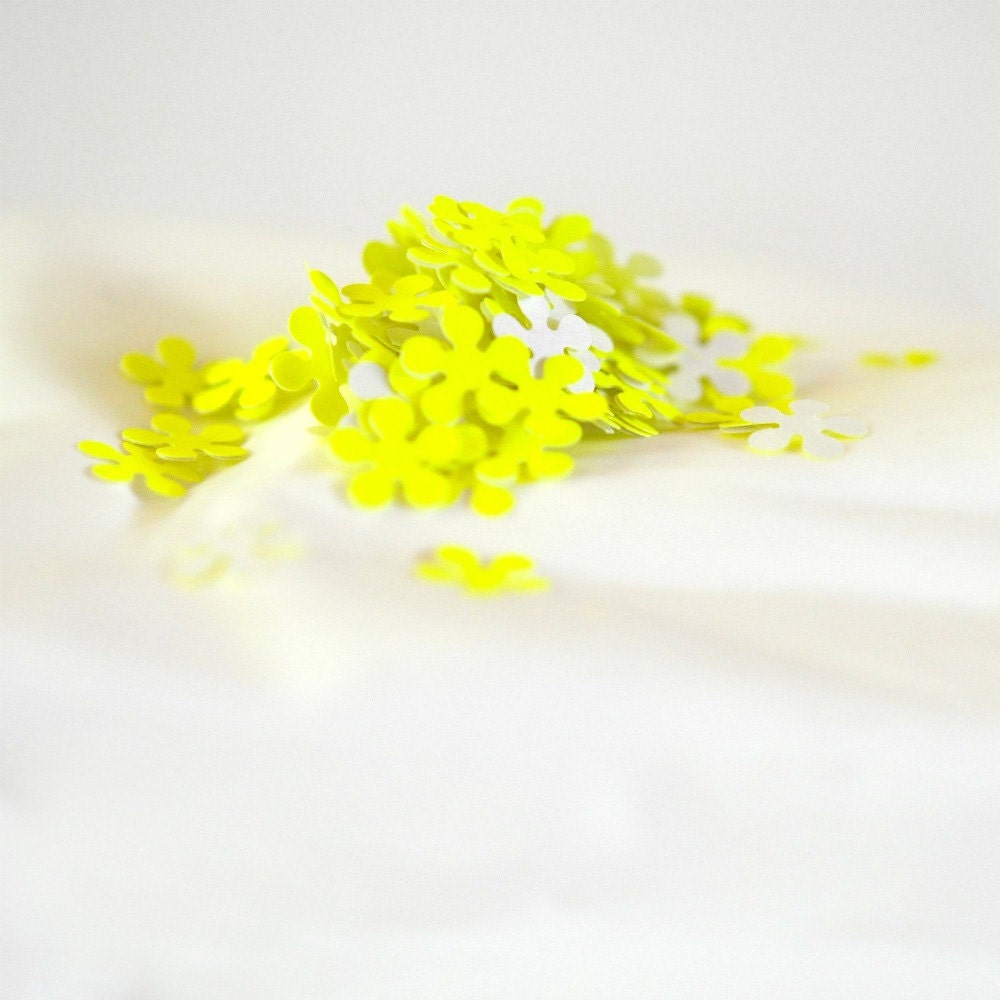 Confetti 150 Tiny Paper Flowers Neon Yellow Spring