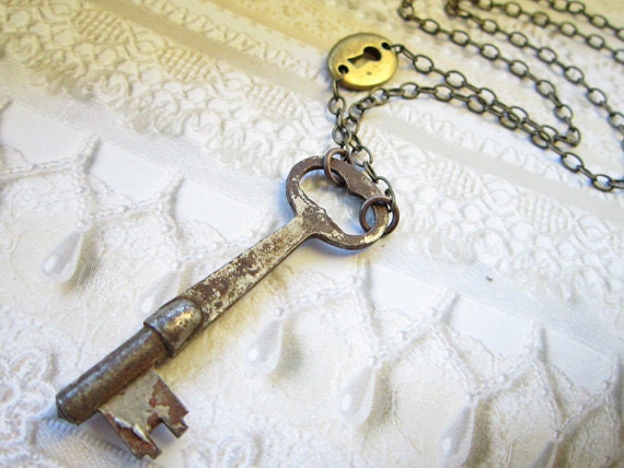 Skeleton Key Necklace - Lock and Key - Rustic - Antique Key Necklace - Vintage Key