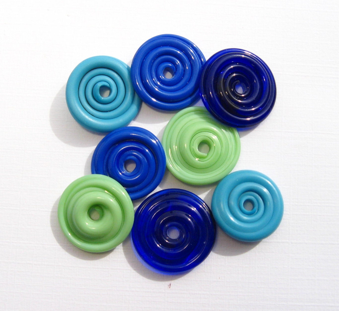 Ocean Blue Glass Disks - 8 Handmade Lampwork Beads SRA