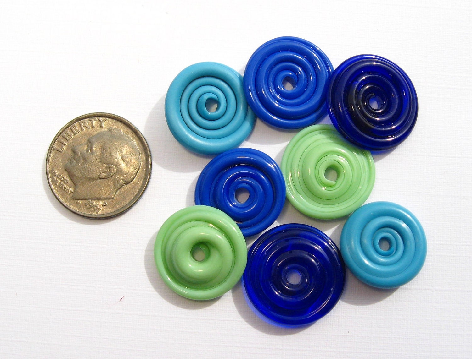 Ocean Blue Glass Disks - 8 Handmade Lampwork Beads SRA