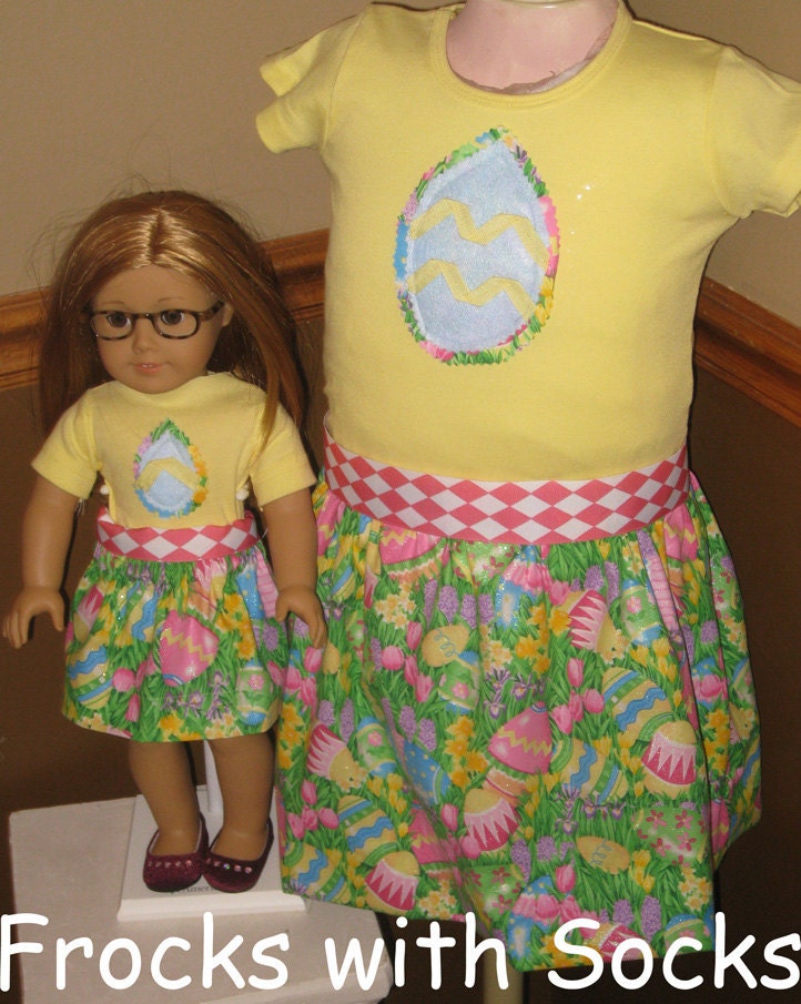 FROCKS with SOCKS 2T thru 6 Easter Eggs Matching Girl and American Girl Dresses