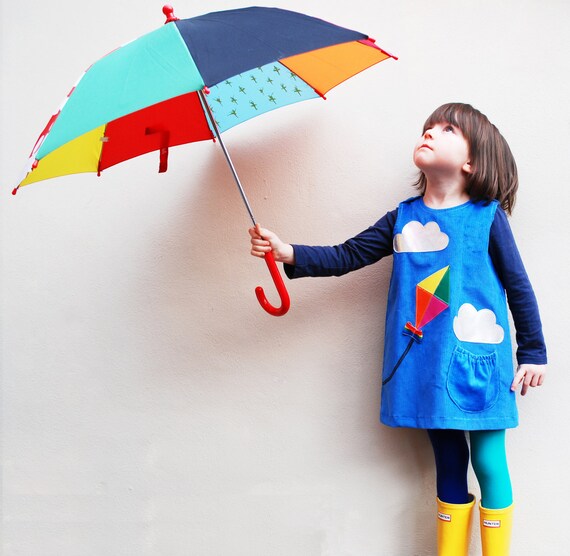KITE & silver cloud- Little girls dress -Windy Day- blue corduroy age 6M to 6T-Wild Things Dresses