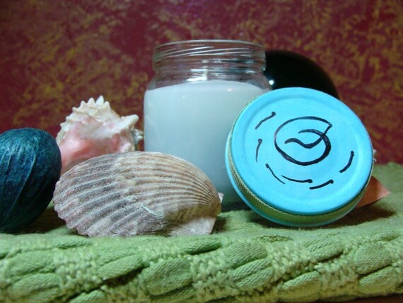 Rain scented candle in 4oz recycled baby food jar.