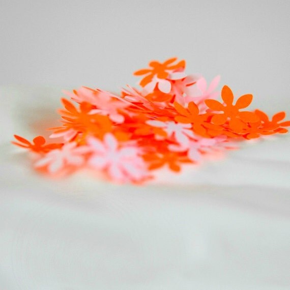 Confetti 100 Tiny Paper Flowers Neon Orange Spring