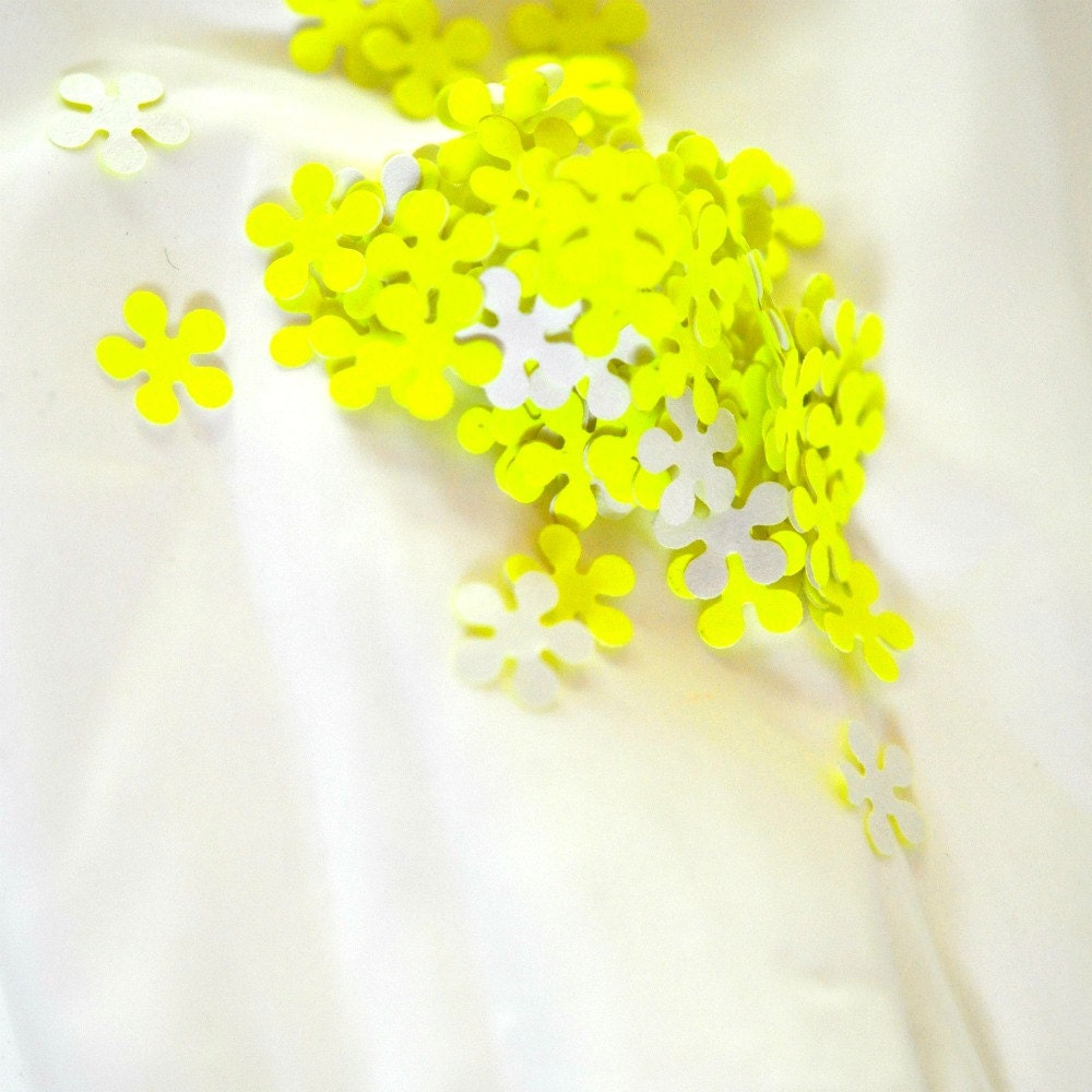 Confetti 150 Tiny Paper Flowers Neon Yellow Spring