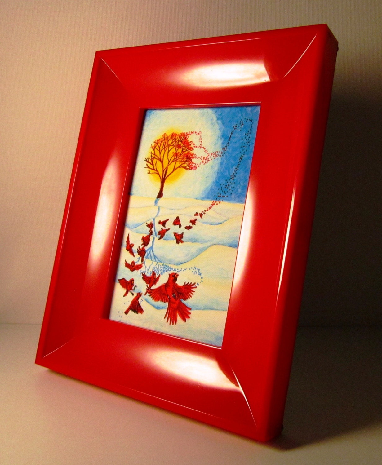 Cardinals Card, Winter Snow, 5x7 Art Print