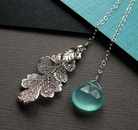  Tiffany blue aqua chalcedony Lariat necklace autumn wedding 