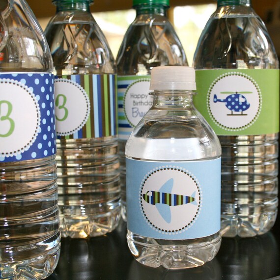 Airplane and Helicopter Party- water bottle wrappers- print your own