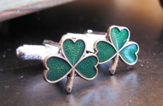 Small Green Enameled Shamrock Cufflinks -Only ONE pair