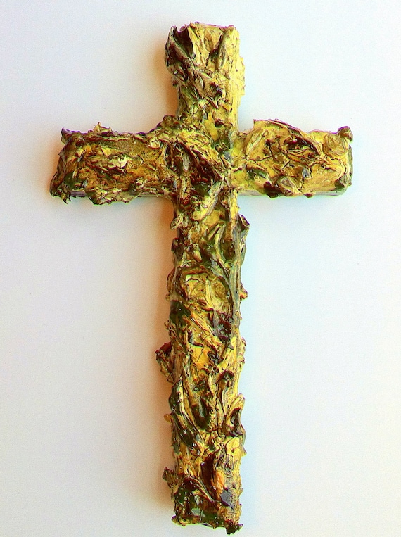 P.O.P. Life Cross, Old World-style decorative wall art, weathered green and earth tones, collectible