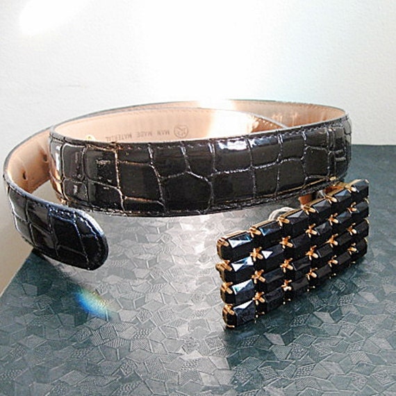 black thin belt vintage 90s black stone buckle