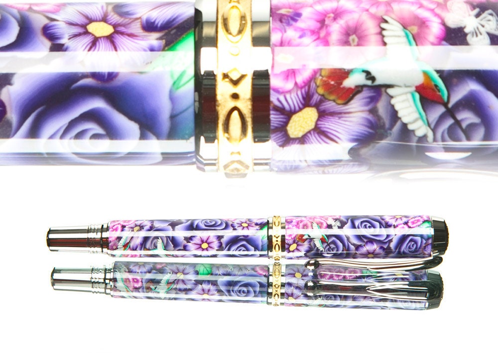 Toni Ransfield Design Violet and Pink with Humming birds Fountain pen Custom Writing Pen  Handmade