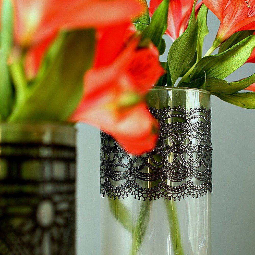 Черное и белое матовое стекло высокие вазы с черной отделкой Романтические кружева Детализация по LITdecor