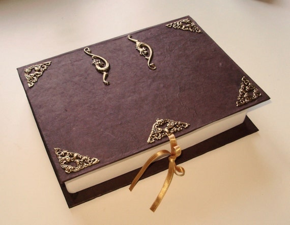 Bowen Dragon's brown leather hollow book - secret safe box  - Tolkien Steampunk Renaissance Gift for Him