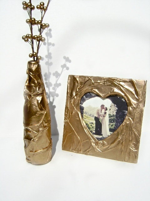 Gold square photo frame with a heartshape picture window gold wedding 