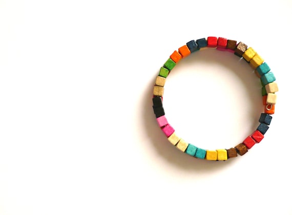 Colorful beaded bracelet /  Wooden bracelet / Hipster bangle
