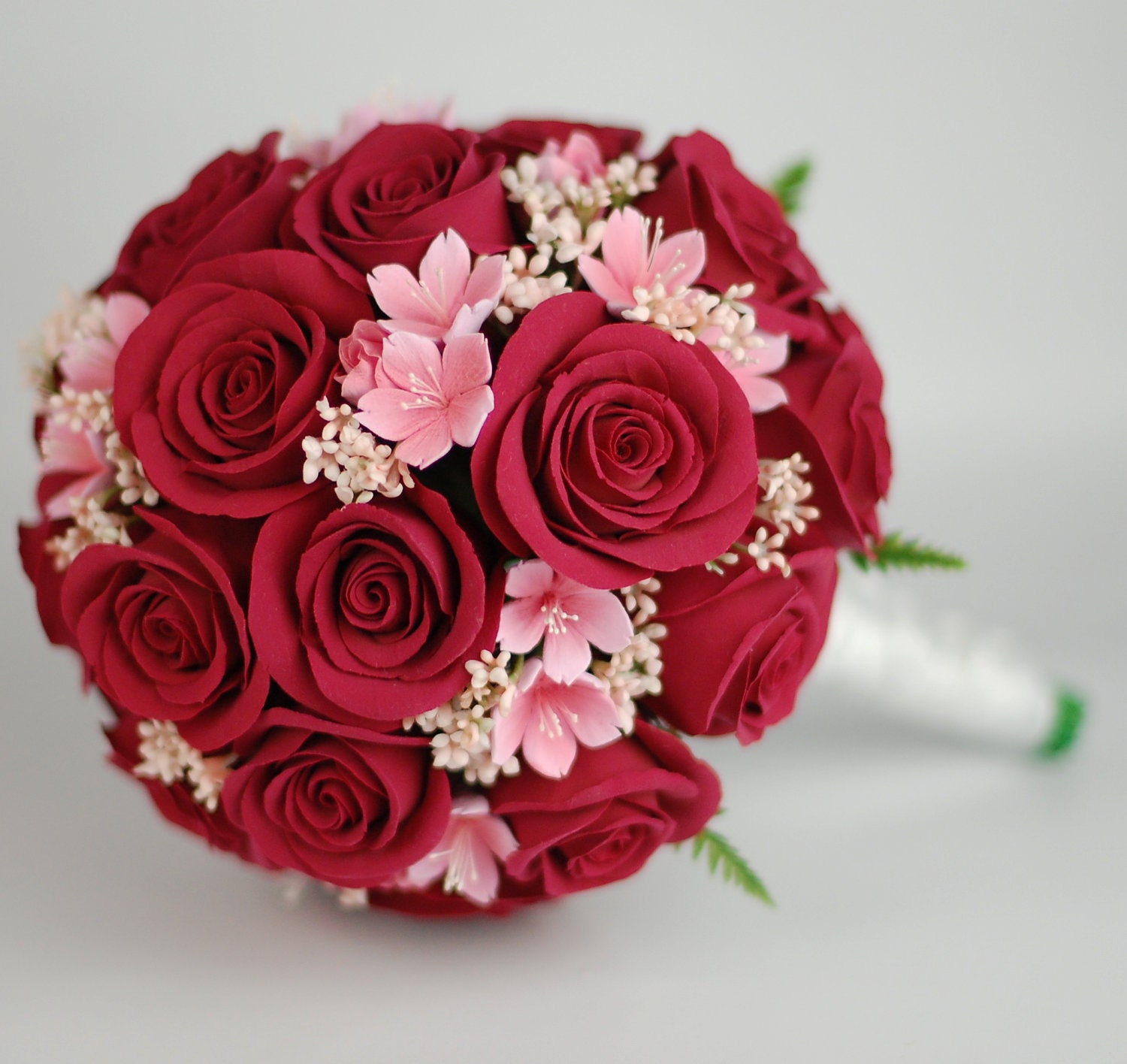  Order Keepsake Red Roses with Pink Sakura Cherry Blossom Bridal Bouquet