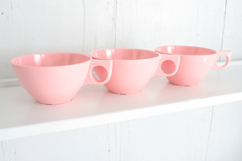 Vintage Pink Melmac Cups: Boonton Melamine Mugs
