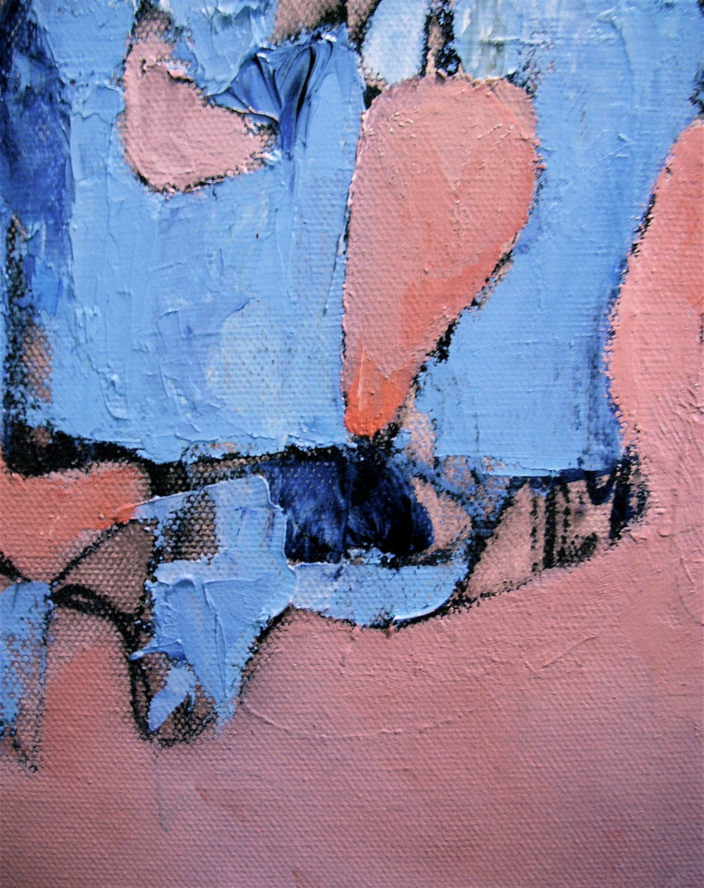 Painting, abstract automatist,  blue, dusty rose pink,   20 x 16