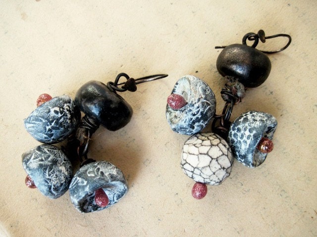 Bitter Poet. Ceramic and Polymer Clay Art Bead Dangles.