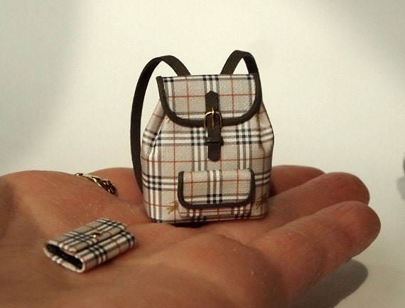 Burberry (No.3) Backpack PURSE with Wallet  for women Artisan handmade Dollhouse Miniatures