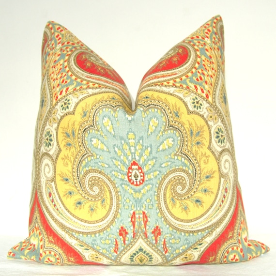 Pillow Cover - Decorative Pillow - Throw Pillow - Sofa Pillow - Kravet - 17x17 in - Yellow - Red - Blue - Taupe