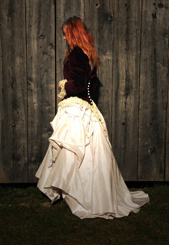 Steampunk Wedding dress Gothic wedding gown ball gown red velvet bodice 