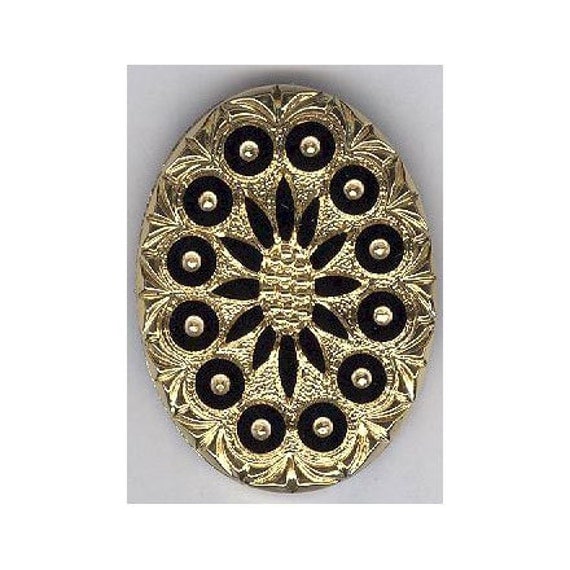 1 pc-Vintage Fancy Glass cabochon-Gold/Black-40x30mm-item 948q
