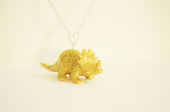 Adopt your Own Sparkly Dinosaur Necklace -CUSTOM- choose color - Triceratops