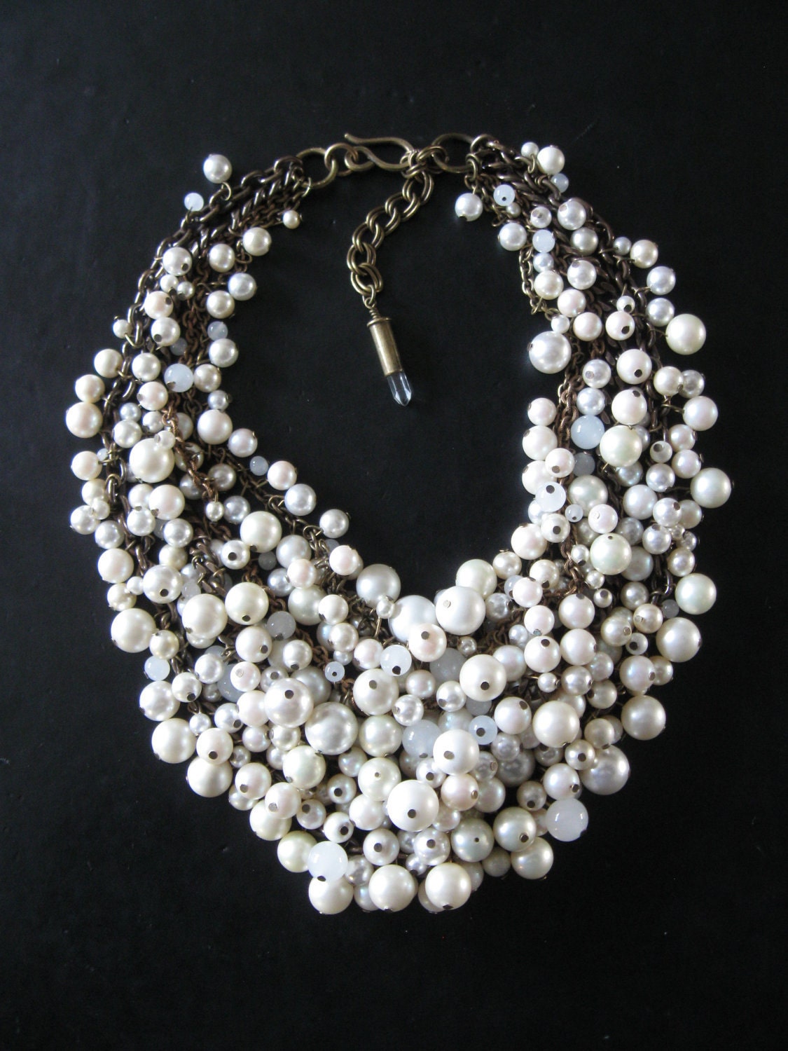 Recycled Pearl Bib Necklace - Mermaid Farts -  Creamy White and Brass - Eco Friendly