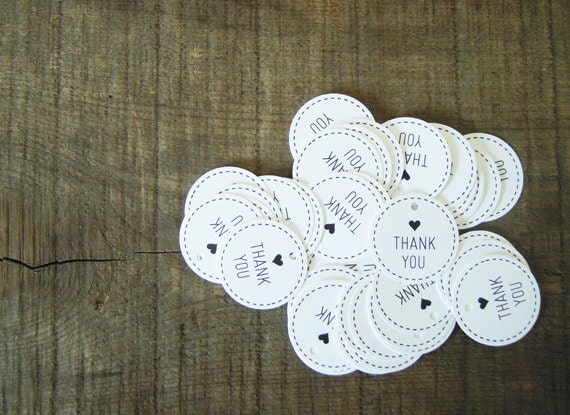 This listing is for 60 round THANK YOU wedding favor tags with yellow and