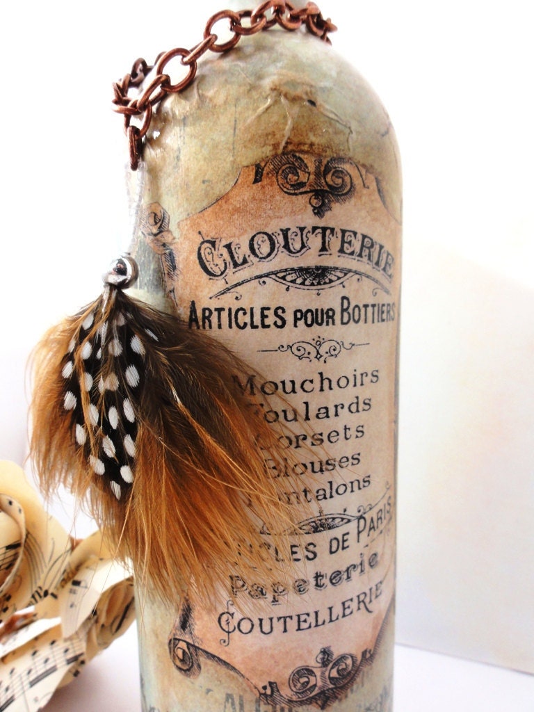 Изабель-французский шик-Centerpiece Свадебный декор, Vintage Inspired ваза бутылка с французским лейблом, уютно, коттедж