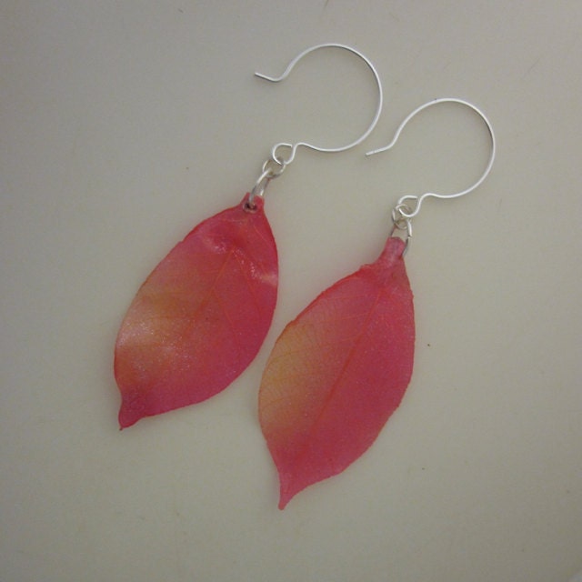 Pink Orchid Leaf Earrings - Real Leaves - RESERVE FOR A.S.
