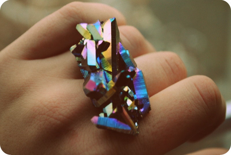 Cosmic Rainbow Titanium Crystal Knuckles Ring